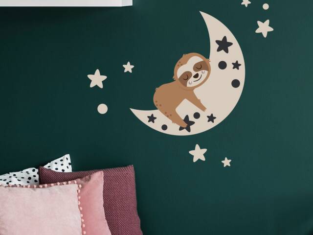 Night Time Sloth Wall Sticker, Jungle Stickers, Safari Decal, Themed Room - image 1