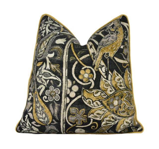 William Morris - Bullerswood Charcoal/Mustard Contrast Piped Cushion Cover Pillow Throw Designer Home Decor - image 1