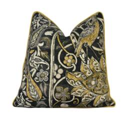 William Morris - Bullerswood Charcoal/Mustard Contrast Piped Cushion Cover Pillow Throw Designer Home Decor - thumbnail 1