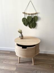Round Nightstand, Wood Nightstand With Drawer, Bed Side Table, Night Stand For Bedroom, Oak Bedside Farmhouse - thumbnail 1