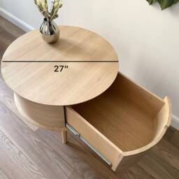 Round Nightstand, Wood Nightstand With Drawer, Bed Side Table, Night Stand For Bedroom, Oak Bedside Farmhouse - thumbnail 3