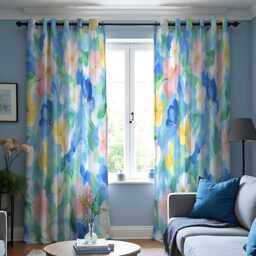 Pastel Blue Floral Curtains, Watercolor Flower Print Drape, Custom Made Eyelet Or Rod Pocket Panels, Spring Window Curtains - thumbnail 2