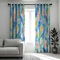 Pastel Blue Floral Curtains, Watercolor Flower Print Drape, Custom Made Eyelet Or Rod Pocket Panels, Spring Window Curtains - thumbnail 3