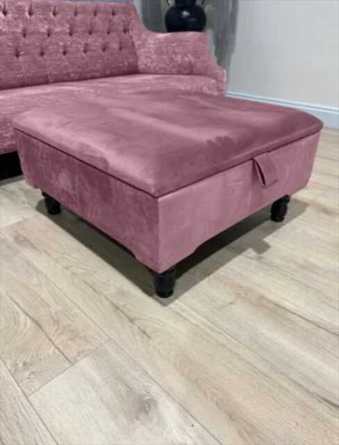 Pink Velvet Storage Ottoman Handmade Square Footstool With Cushions - image 1