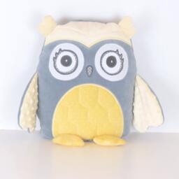 Decorative Owl, Gray & Yellow Owl Pillow, Plush Grey Baby Shower Decor, Nursery, Personalized - thumbnail 3