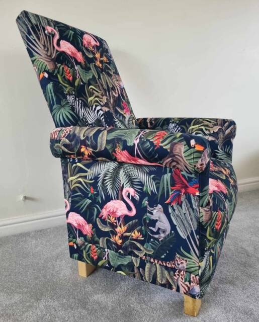 Adult Velvet Armchair Jungle Animals Velour Fabric Chair Tropical Safari Teal Zebras Tigers Nursery Nursing Small Accent Bedroom Black Pink - image 1