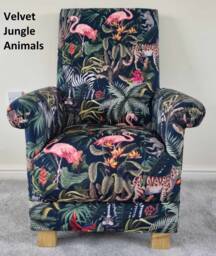 Adult Velvet Armchair Jungle Animals Velour Fabric Chair Tropical Safari Teal Zebras Tigers Nursery Nursing Small Accent Bedroom Black Pink