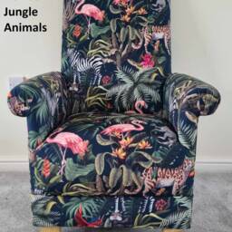 Adult Velvet Armchair Jungle Animals Velour Fabric Chair Tropical Safari Teal Zebras Tigers Nursery Nursing Small Accent Bedroom Black Pink - thumbnail 2