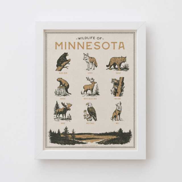 Minnesota Wildlife Wall Art Print - Vintage Animal Poster Design, Archival Quality Matte Fine Art Print. Outdoor, Wilderness State Gift - image 1