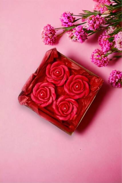 Red Rose Shaped Candle Set, Birthday Gift For Her, Romantic Valentine's Day Gift, Thank You Her, Floral Set, Red Home Decoration - image 1