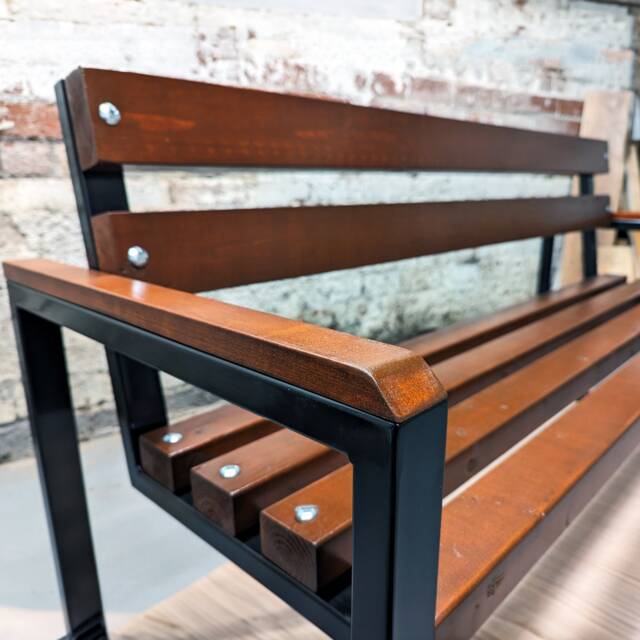 Handcrafted Industrial Style Wooden & Metal Bench - Outdoor Garden Patio Seating Modern Rustic Park For Home, Yard, Or Porch - image 1