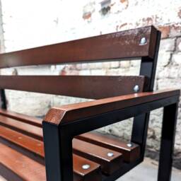 Handcrafted Industrial Style Wooden & Metal Bench - Outdoor Garden Patio Seating Modern Rustic Park For Home, Yard, Or Porch - thumbnail 2