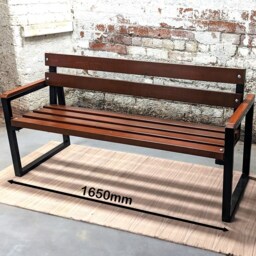 Handcrafted Industrial Style Wooden & Metal Bench - Outdoor Garden Patio Seating Modern Rustic Park For Home, Yard, Or Porch - thumbnail 4