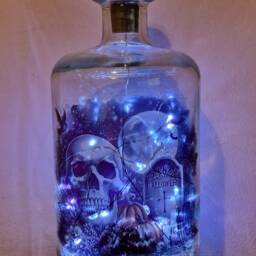 Spooky Halloween Bottle Lamp, Haunted House Vinyl Decor - thumbnail 4