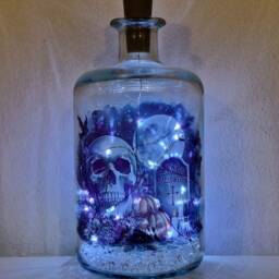 Spooky Halloween Bottle Lamp, Haunted House Vinyl Decor - thumbnail 3