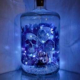 Spooky Halloween Bottle Lamp, Haunted House Vinyl Decor - thumbnail 2