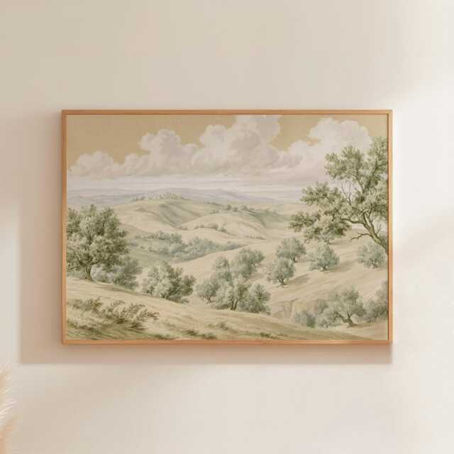Olive Tree Landscape Poster, Green Hillside Print, Nature Wall Art, Paper - image 1