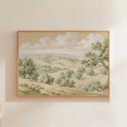 Olive Tree Landscape Poster, Green Hillside Print, Nature Wall Art, Paper - thumbnail 1