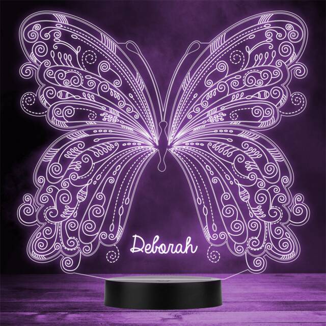 Pretty Butterfly & Swirls Personalised Gift Colour Changing Led Lamp Night Light - image 1