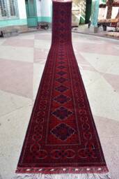 Handmade Afghan Wool Runner Turkmen Bokhara Hallway Rug - 2.9 X 23.0 Ft - thumbnail 1