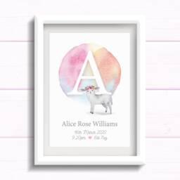 Personalised Lamb Initial Print Baby Girl Nursery Art - thumbnail 1