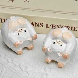 Custom Hands-Carved Small Pig Figurine Gifts For Pet Lovers, Animal Statue Wooden Cute Desktop Birthday - thumbnail 3