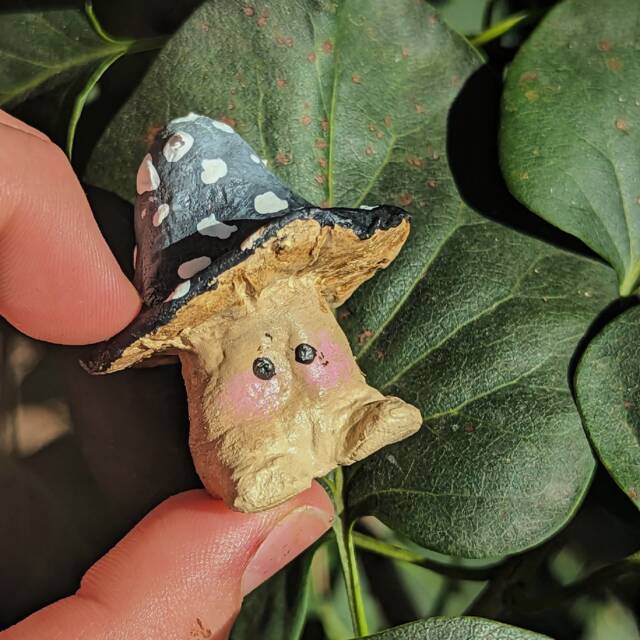 Miniature Clay Grey Mushroom Friend - image 1