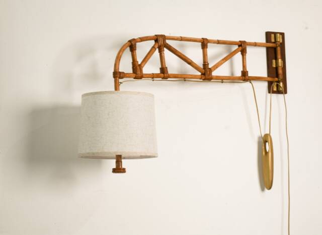 Swing Arm Wall Lamp, Rattan, Vintage Style, Handcrafted Lighting - image 1