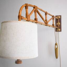 Swing Arm Wall Lamp, Rattan, Vintage Style, Handcrafted Lighting - thumbnail 3