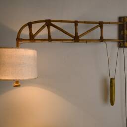 Swing Arm Wall Lamp, Rattan, Vintage Style, Handcrafted Lighting - thumbnail 2