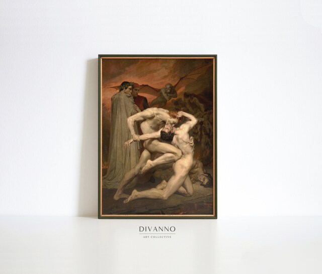 Dante & Virgil in Hell Art Print, Exhibition Gothic Poster, Bouguereau Canvas, Halloween Decor Gift, Dark Academia Wall Art, Printable - image 1