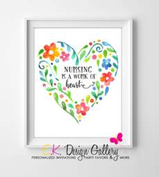 Nursing Wall Art Print Watercolor Floral Heart Wreath - Instant Download - thumbnail 1