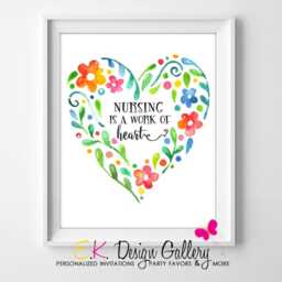 Nursing Wall Art Print Watercolor Floral Heart Wreath - Instant Download - thumbnail 2