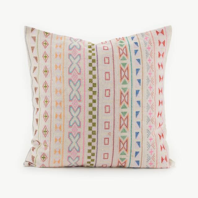 Hand Stitched Hill Tribe Pillow Cover, Embroidered Hemp Cushion - 18x18 - image 1
