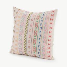 Hand Stitched Hill Tribe Pillow Cover, Embroidered Hemp Cushion - 18x18 - thumbnail 4