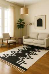 Handwoven Flatweave Kilim Rug Custom Beige & Black Swedish Decor - thumbnail 1