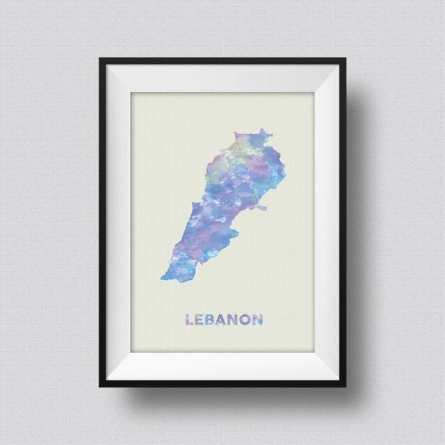 Lebanon Watercolor Map Art Print Ink Splash Poster Canvas, Print