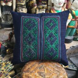Vintage Handmade Tribal Blackhmong Embroidered Cotton Pillow Cover - thumbnail 1