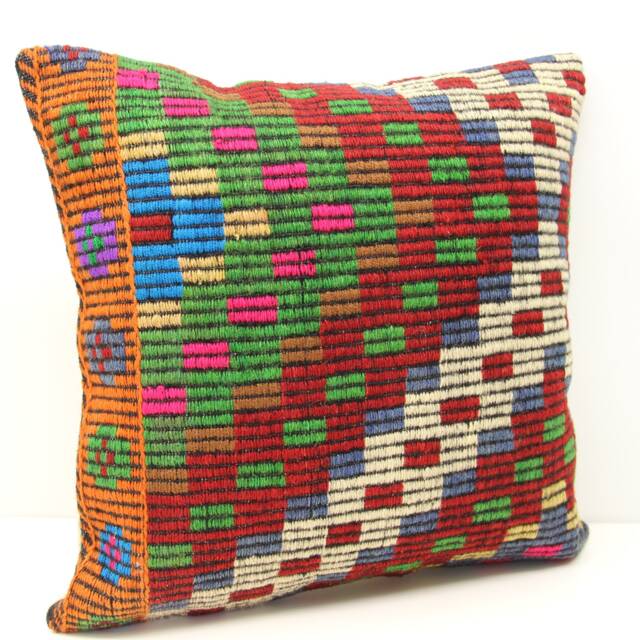 Handmade Kilim Pillow Cover 20x20, Retro Woven Home Decor - image 1