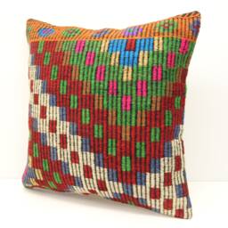 Handmade Kilim Pillow Cover 20x20, Retro Woven Home Decor - thumbnail 3