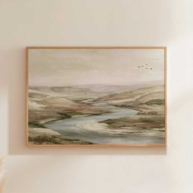 River Valley Poster, Neutral Hills Wall Art, Soft Landscape Print - image 1