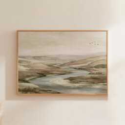 River Valley Poster, Neutral Hills Wall Art, Soft Landscape Print - thumbnail 1
