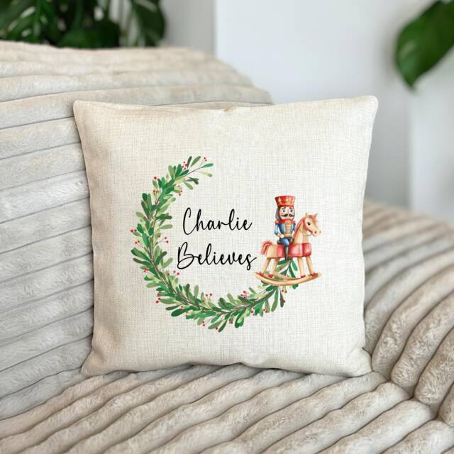 Personalised Cushion - Personalized Pillow Christmas Family Decor -Christmas Nutcracker Believes - image 1