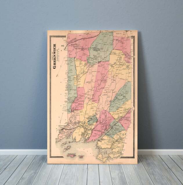 Antique Greenwich, Connecticut Map Print Vintage Wall Art - image 1