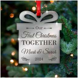 Our First Christmas Engraved Decoration Ornament, Couples Decoration, Personalised Gift Boyfriend, Girlfriend With Red Bag - thumbnail 1