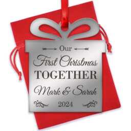 Our First Christmas Engraved Decoration Ornament, Couples Decoration, Personalised Gift Boyfriend, Girlfriend With Red Bag - thumbnail 3