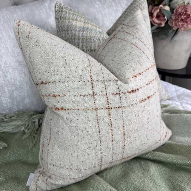 Wool Mix Check Cushion Cover - Beige Heritage Fabric, Double-Sided Pillow - image 1