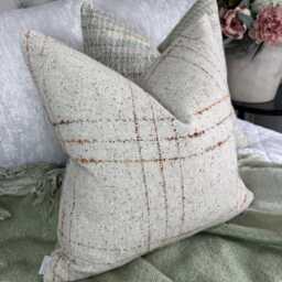 Wool Mix Check Cushion Cover - Beige Heritage Fabric, Double-Sided Pillow - thumbnail 1