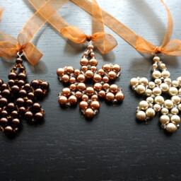 Modern Christmas Tree Ornaments Set Of 3 Pearl Beaded Snowflakes Folk Christmas Decor Crystal Star Holiday Decoration - thumbnail 2