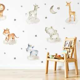 Nursery Animals On The Cloud Decal, Decor, Jungle Wall Removable Decals, Kids Peel & Stick - thumbnail 3
